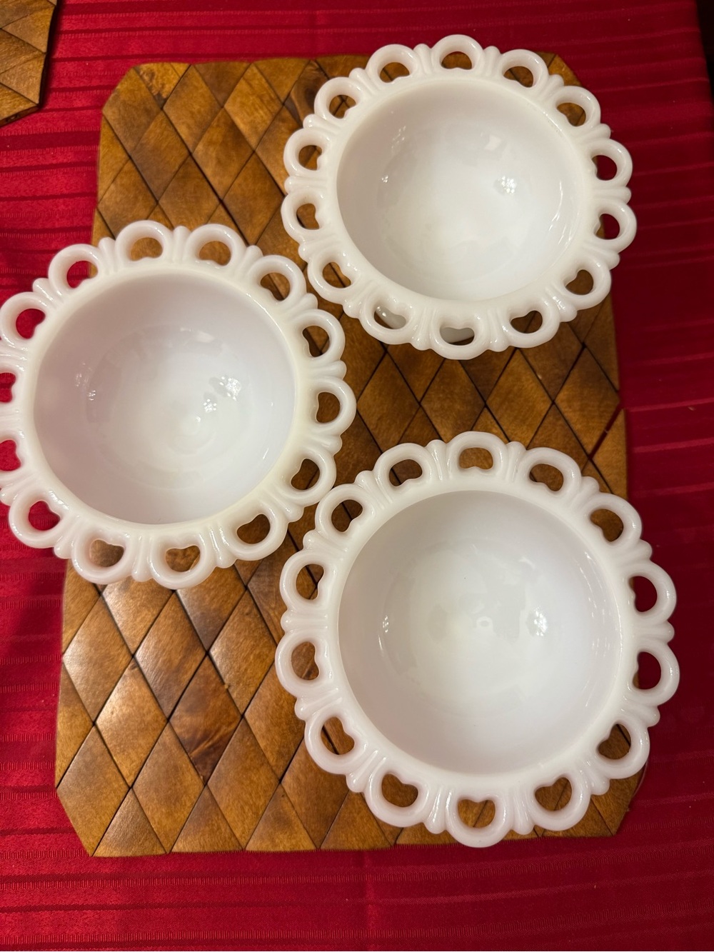 Milk Glass Lace-Edge Serving Bowls - White, Set of 3